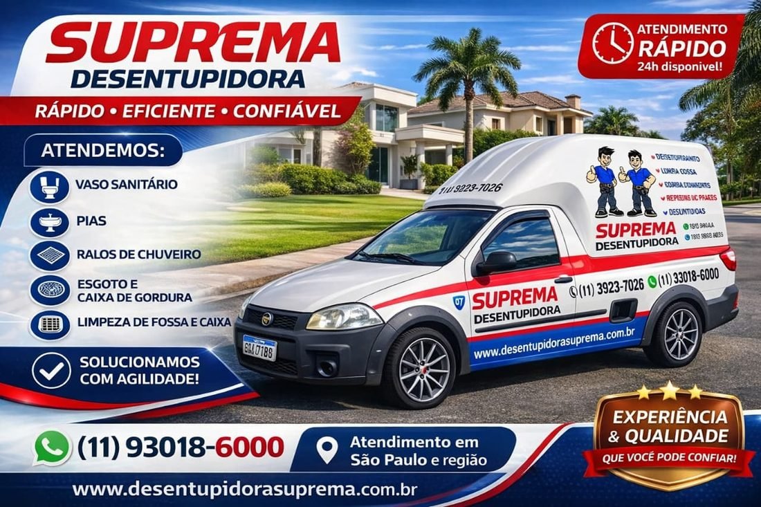 Frota da Suprema Desentupidora: vaso sanitário, pias, ralos, esgoto, caixa de gordura e limpeza de fossa
